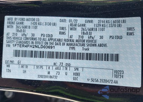 2022 Ford Ranger Xlt from USA, damaged, VIN 1FTER4FH2NLD03691